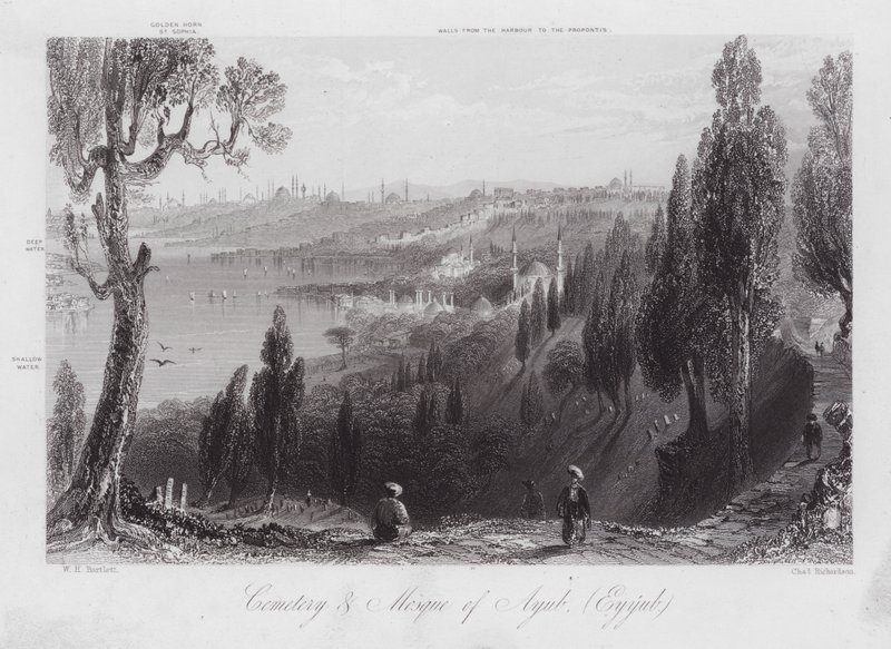 Kirkegård og moske i Ayub, Eyyub (gravering) af William H. Bartlett