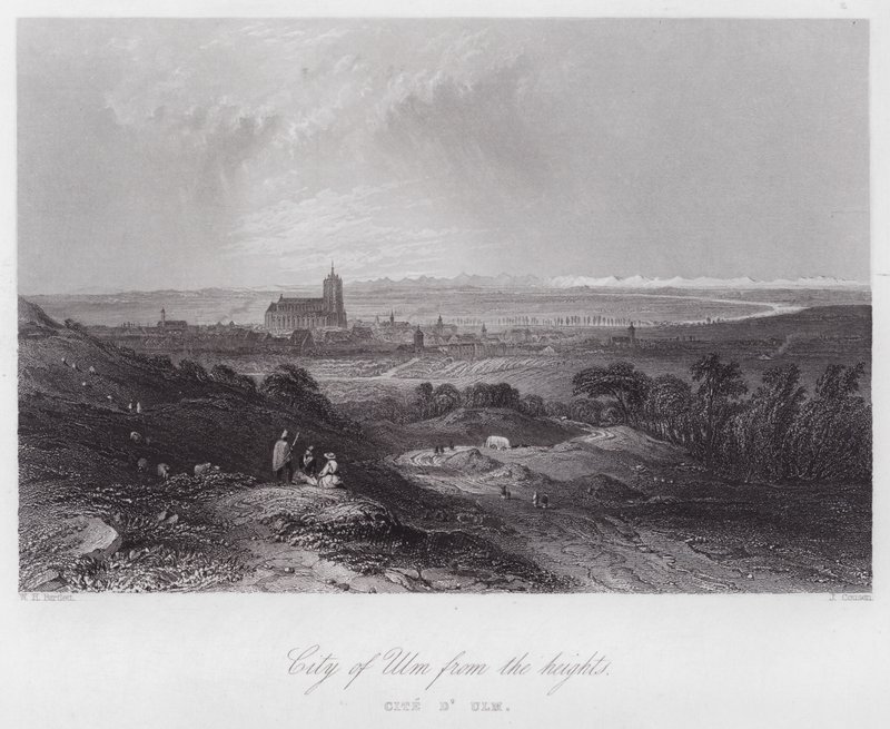 Byen Ulm fra højderne (gravering) af William H. Bartlett