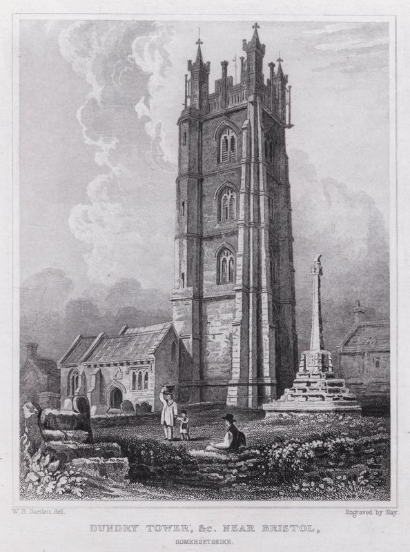 Dundry Tower osv. nær Bristol, Somersetshire (gravering) af William H. Bartlett