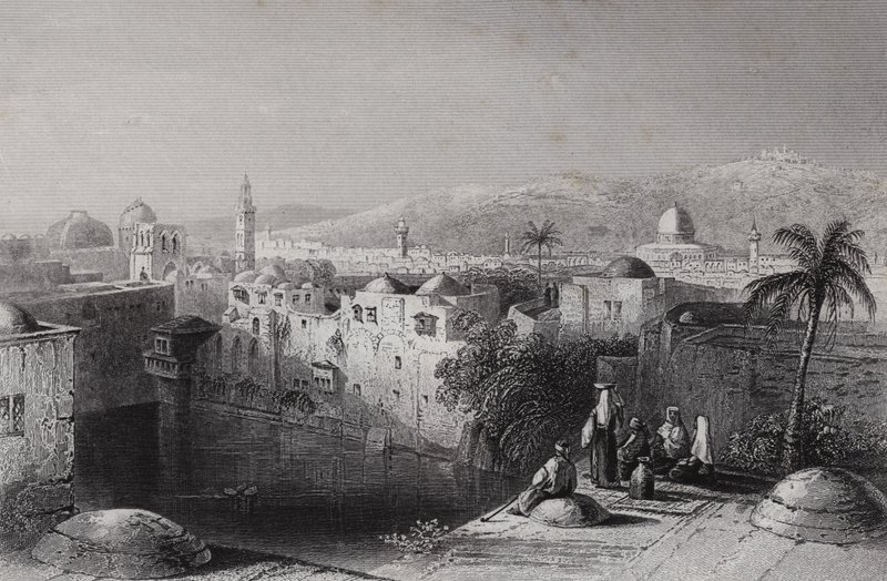 Ezekias bassin, Jerusalem (gravering) af William H. Bartlett