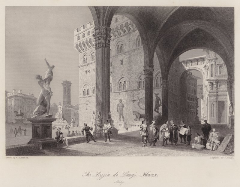 Loggia di Lanzi, Firenze, Italien (gravering) af William H. Bartlett