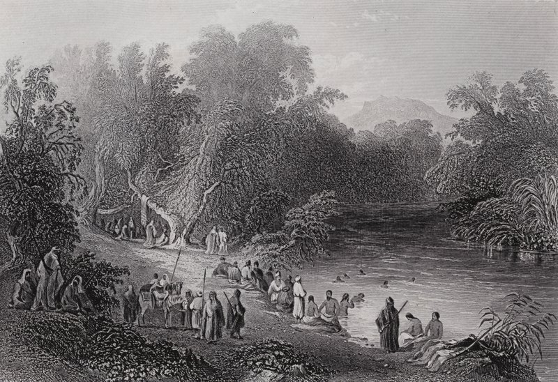 Jordanfloden, græsk badested (gravering) af William H. Bartlett