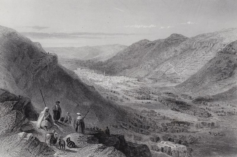 Sichem- og Nablous-dalen, det gamle Sikem (gravering) af William H. Bartlett