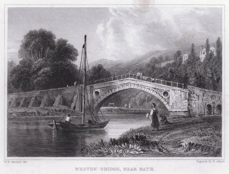 Weston Bridge, nær Bath (gravering) af William H. Bartlett