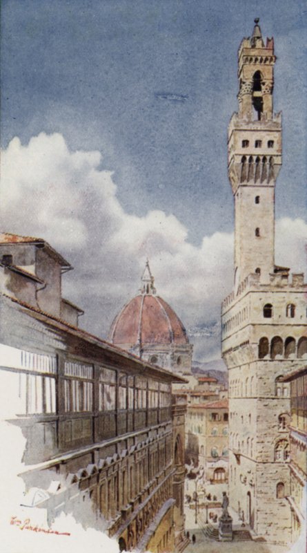 Fra Uffizierne, Firenze (farve litho) af William H. Parkinson