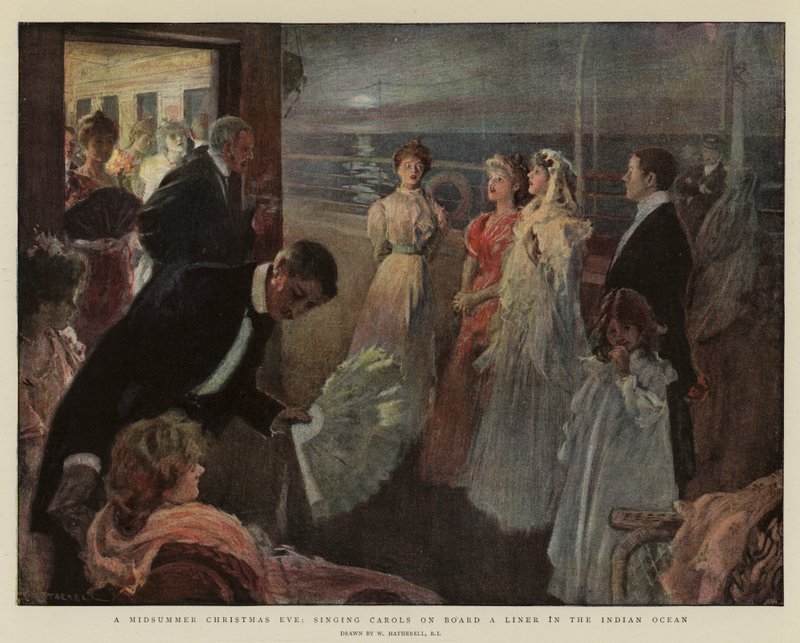 En midsommerjuleaften, synger julesange om bord på en liner i Det Indiske Ocean af William Hatherell