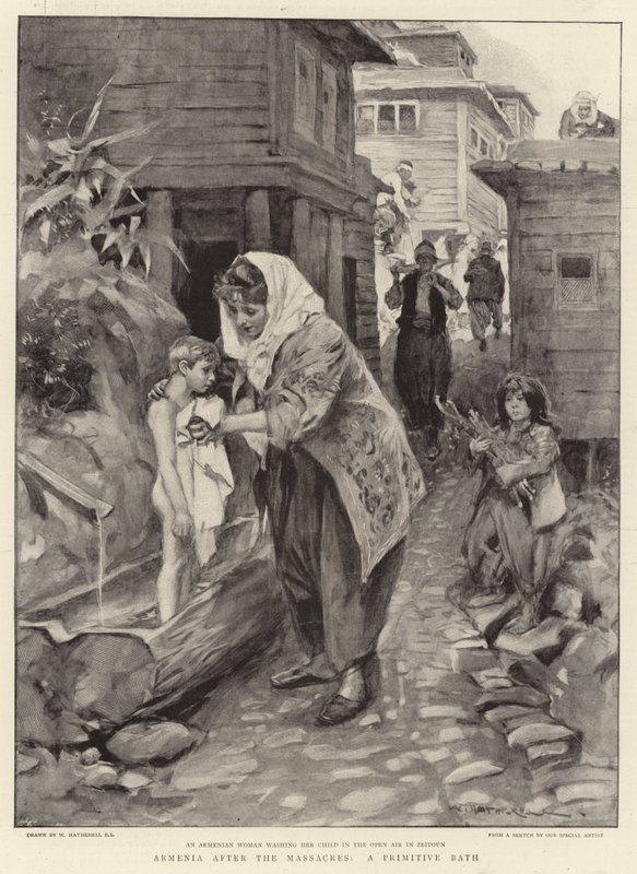 Armenien efter massakrerne, et primitivt bad af William Hatherell