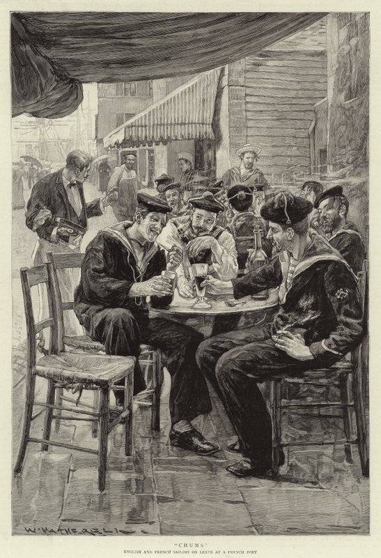 Chums, engelske og franske sømænd på orlov i en fransk havn af William Hatherell