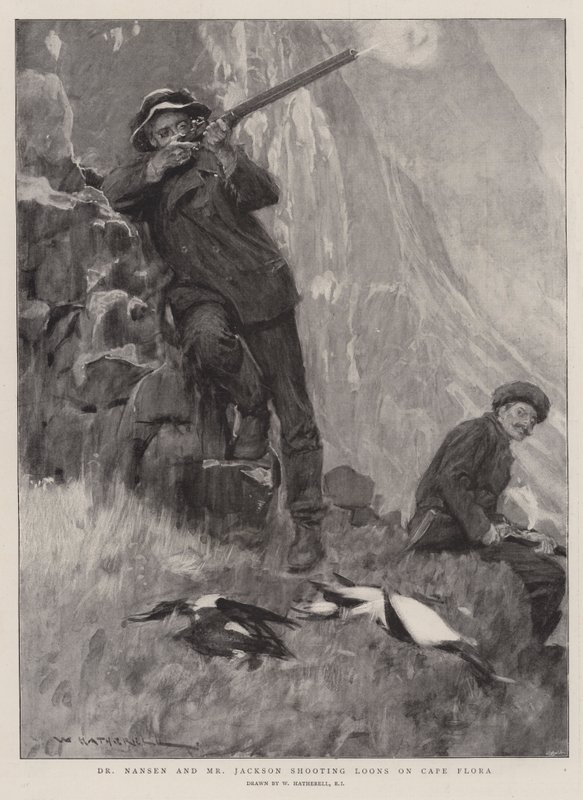 Dr. Nansen og Mr. Jackson skyder Loons på Cape Flora af William Hatherell
