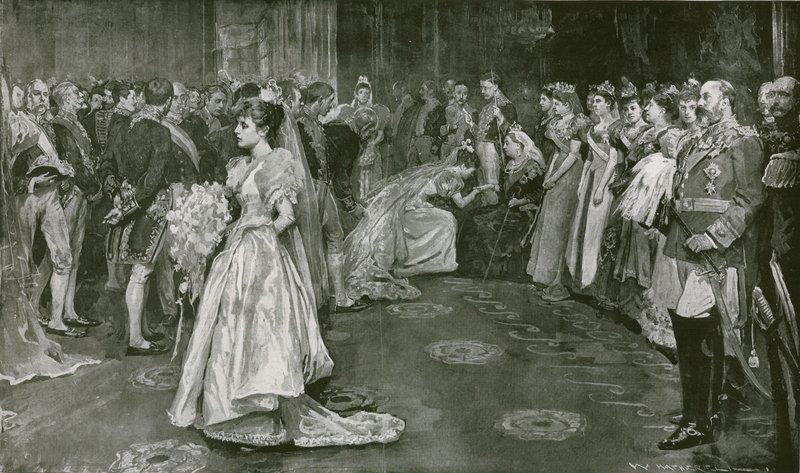 Hendes Majestæts tegnestue i Buckingham Palace, præsentationsøjeblikket af William Hatherell