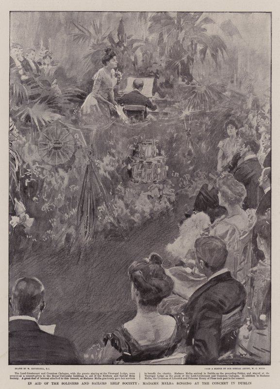 I Aid of the Soldiers and Sailors Help Society synger Madame Melba ved koncerten i Dublin af William Hatherell