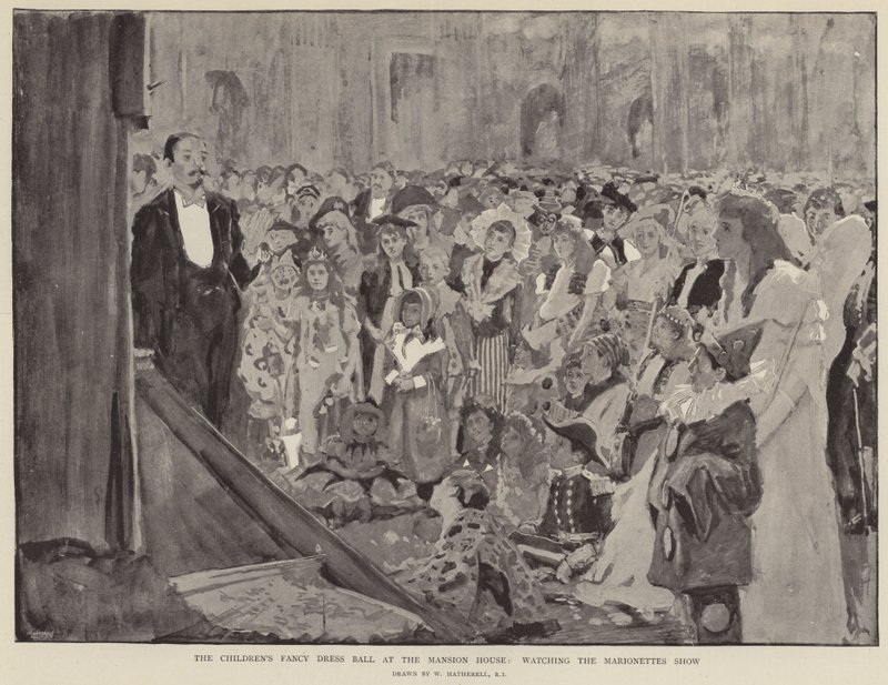 Børnenes udklædningsbal i Mansion House, ser Marionetshowet af William Hatherell