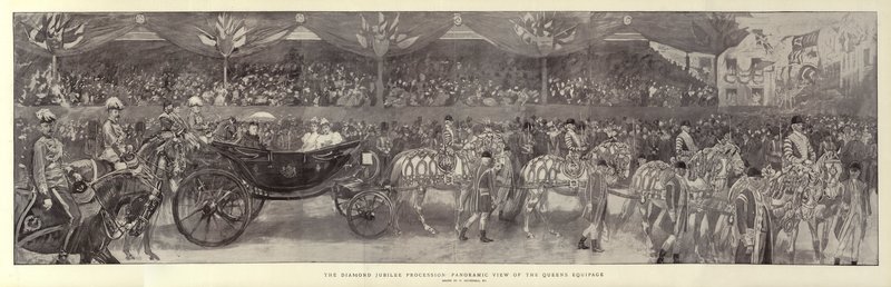 Diamond Jubilee Procession, panoramaudsigt over Queens Equipage af William Hatherell