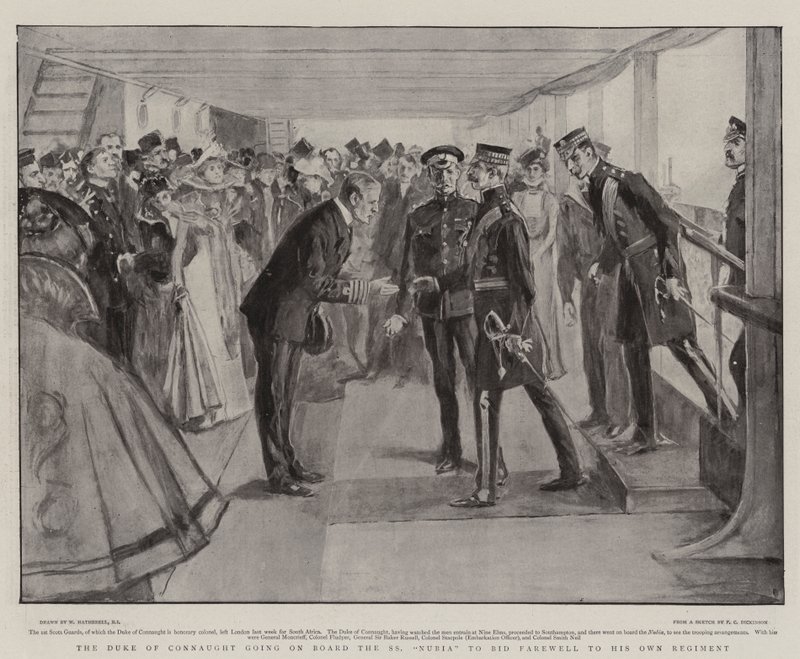Hertugen af Connaught går ombord på SS Nubia for at sige farvel til sit eget regiment af William Hatherell