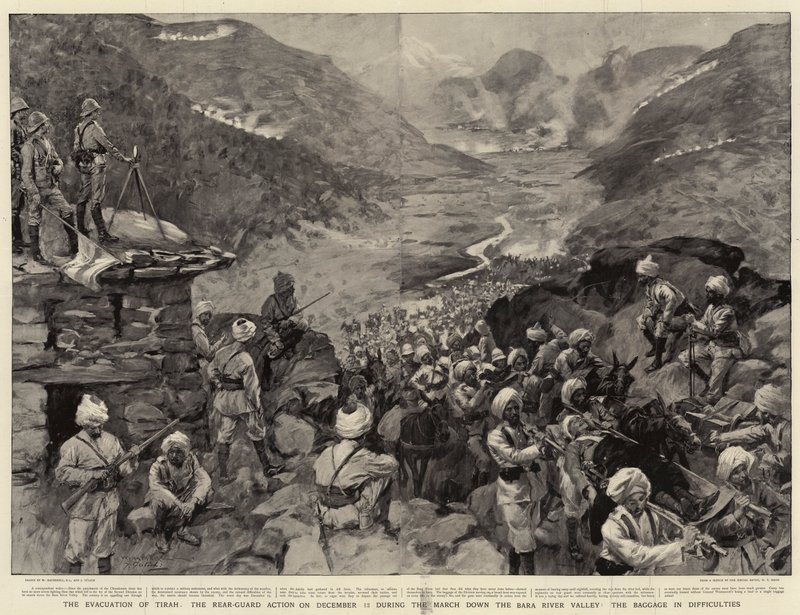 Evakueringen af Tirah, bagvagtsaktionen den 13. december under marchen ned ad Bara River Valley, bagagen i vanskeligheder af William Hatherell