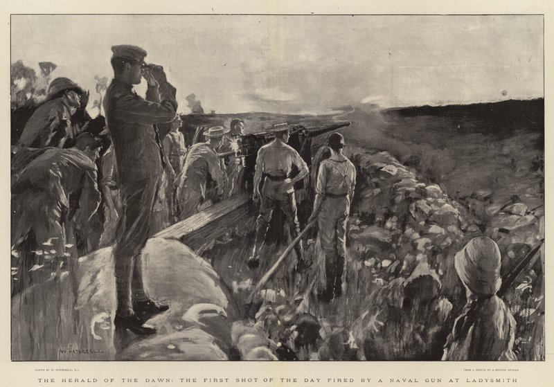 The Herald of the Dawn, dagens første skud affyret af en flådepistol ved Ladysmith af William Hatherell