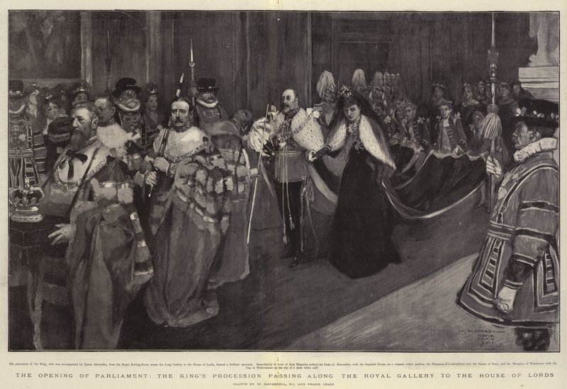 Parlamentets åbning, Kongens procession, der passerer langs Royal Gallery til House of Lords af William Hatherell