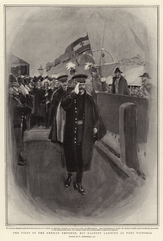 Besøget af den tyske kejser, Hans Majestæt lander i Port Victoria af William Hatherell