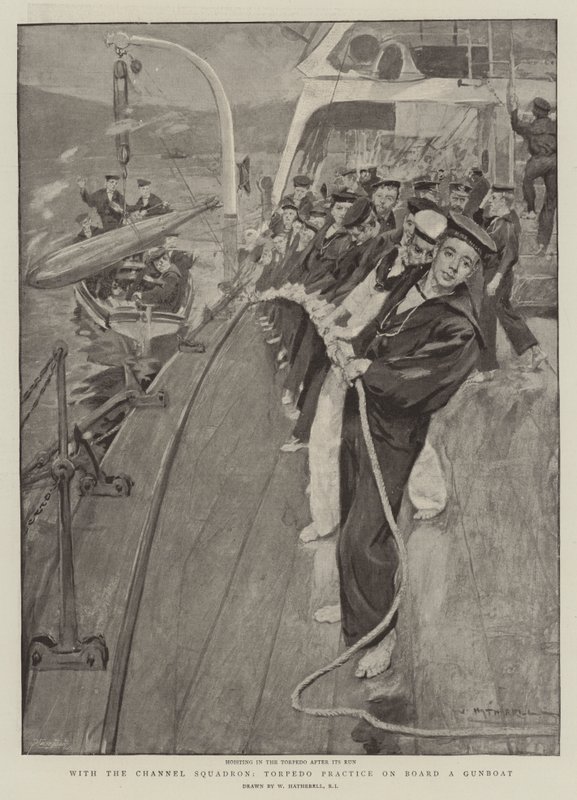 Med Channel Squadron, Torpedo Practice ombord på en kanonbåd af William Hatherell
