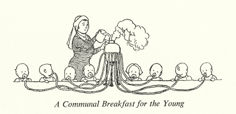 En fælles morgenmad for de unge (litho) af William Heath Robinson