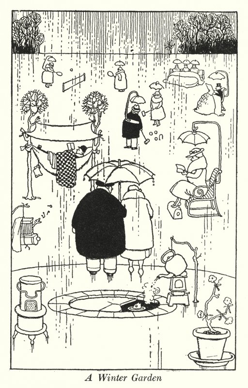 En vinterhave (litho) af William Heath Robinson