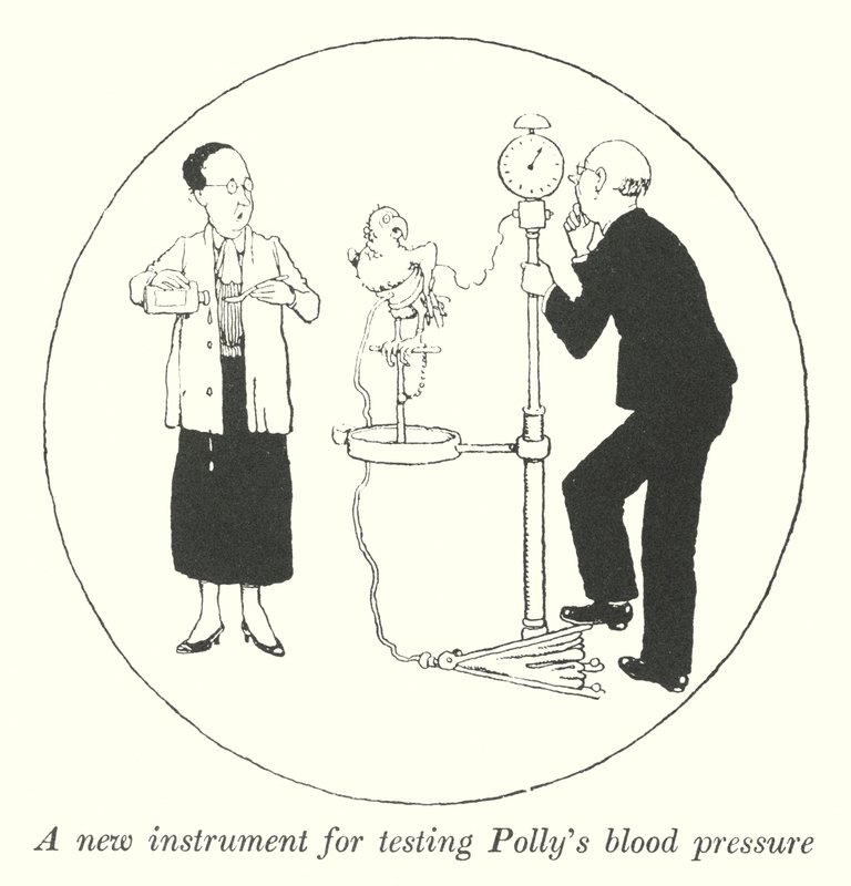 Et nyt instrument til at teste Pollys blodtryk (litho) af William Heath Robinson