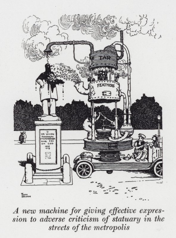En ny maskine til at give et effektivt udtryk for negativ kritik af statuer i metropolens gader (litho) af William Heath Robinson