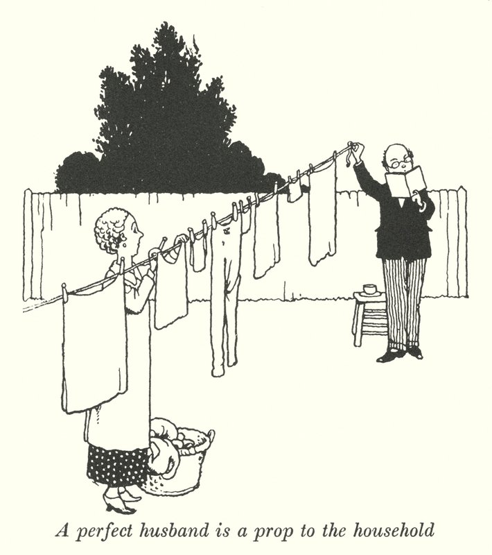 En perfekt ægtemand er en rekvisit til husstanden (litho) af William Heath Robinson