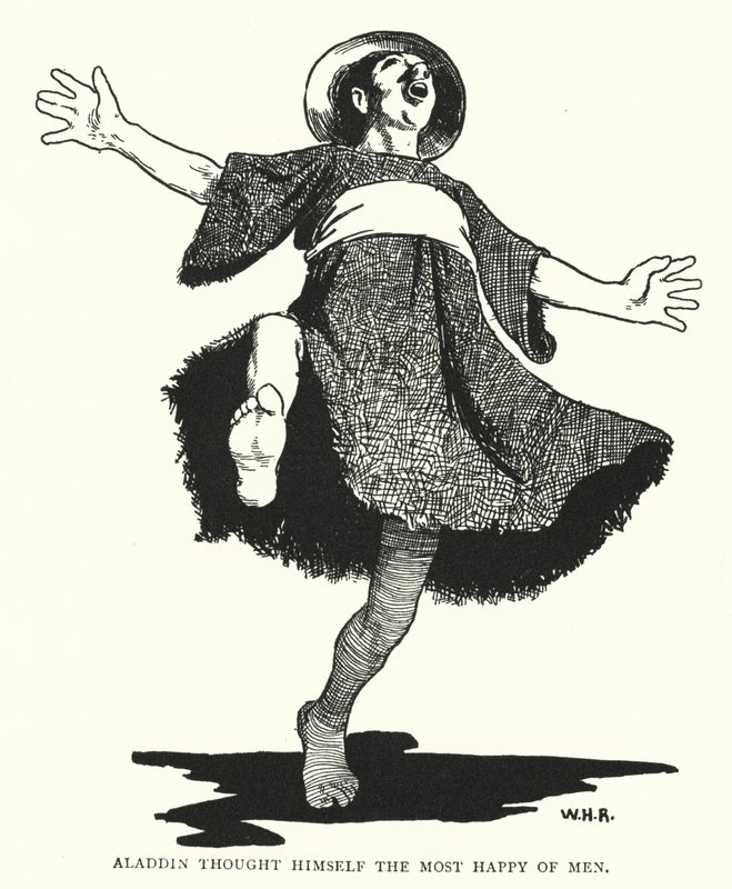 Aladdin troede, at han var den mest lykkelige af mænd (gravering) af William Heath Robinson