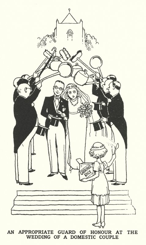 En passende æresvagt ved et ægtepars bryllup (litho) af William Heath Robinson