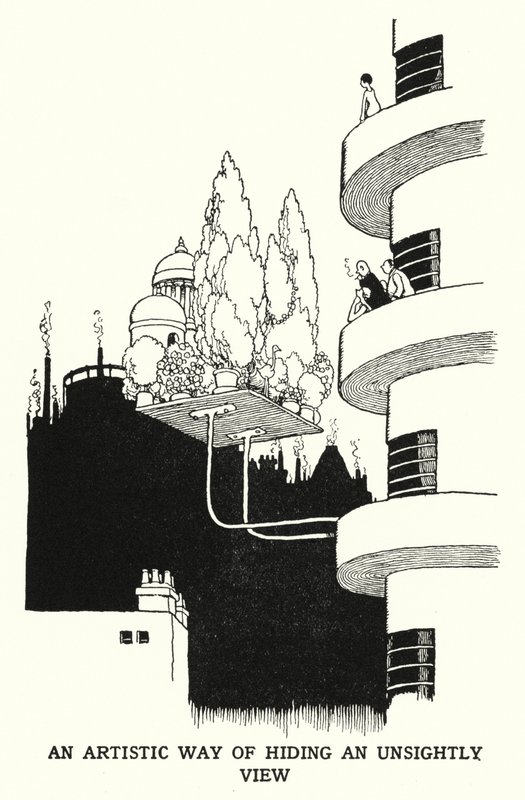 En kunstnerisk måde at skjule en uskøn udsigt (litho) af William Heath Robinson
