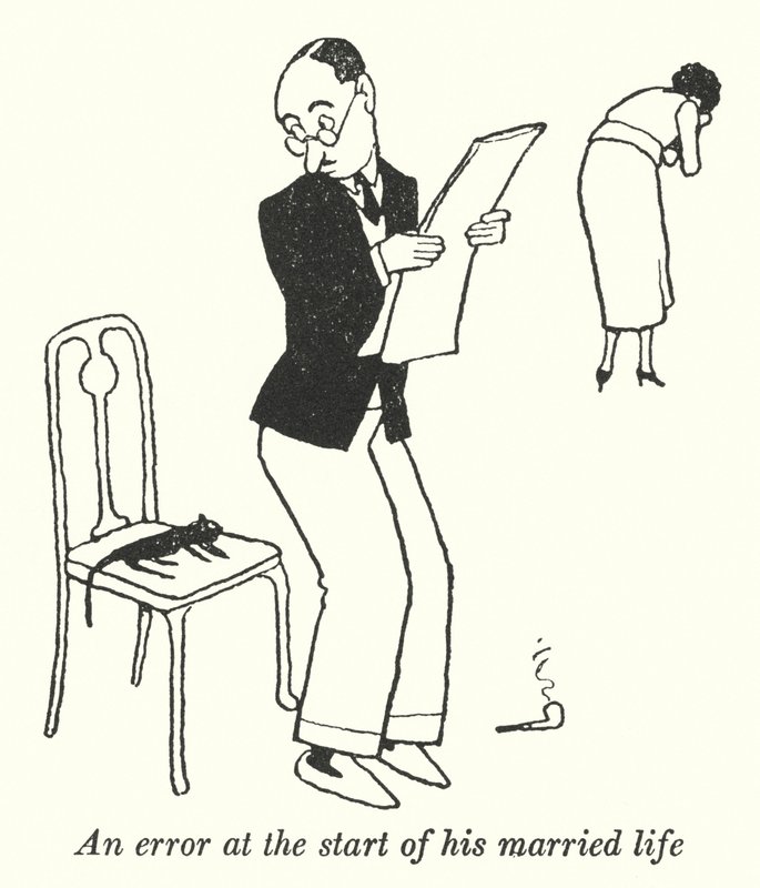 En fejl i begyndelsen af hans ægteskabsliv (litho) af William Heath Robinson