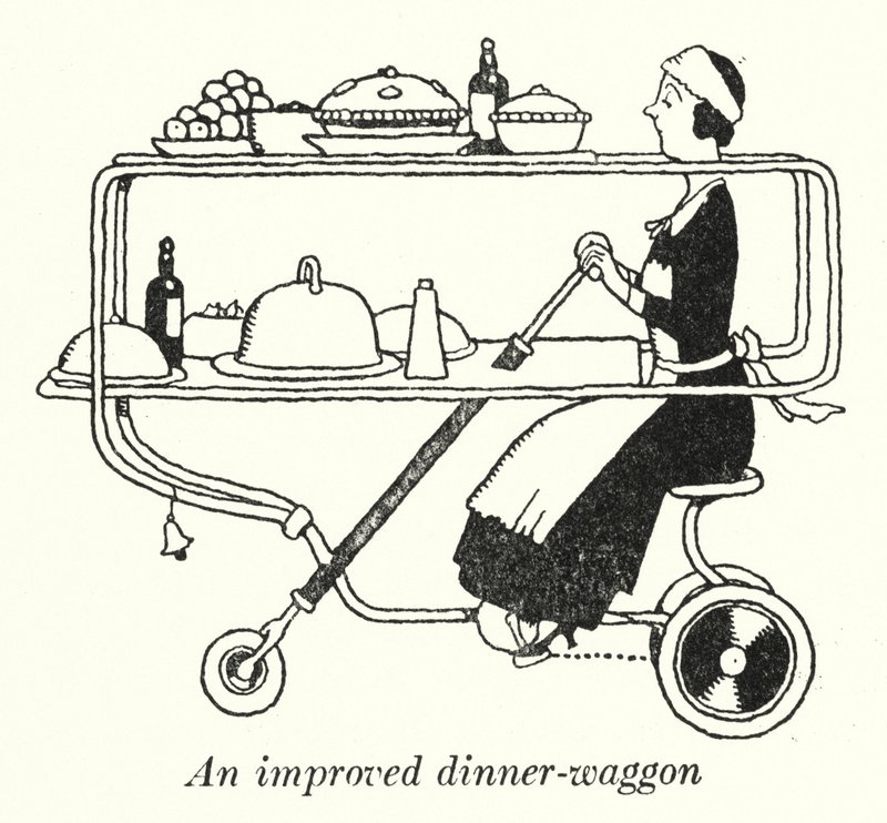 En forbedret middagsvogn (litho) af William Heath Robinson