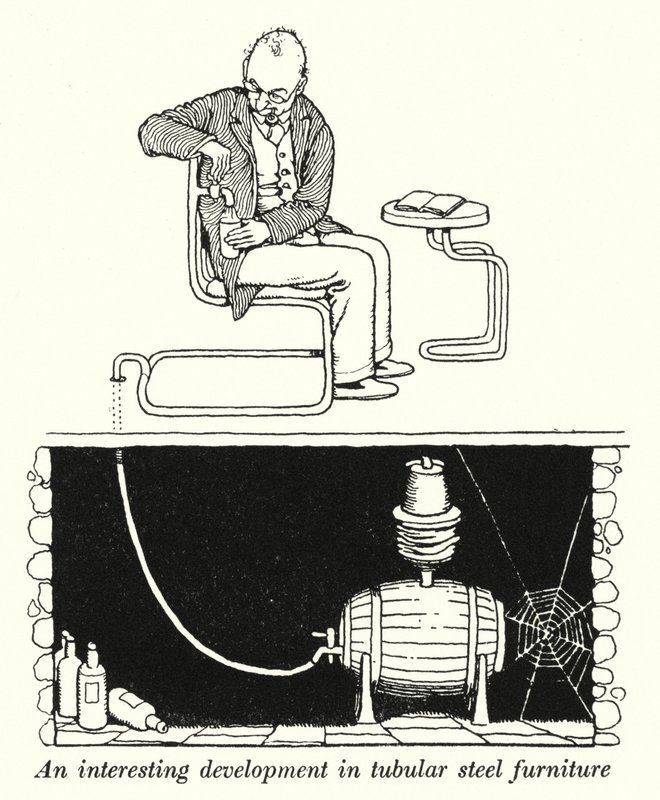 En interessant udvikling inden for rørformede stålmøbler (litho) af William Heath Robinson
