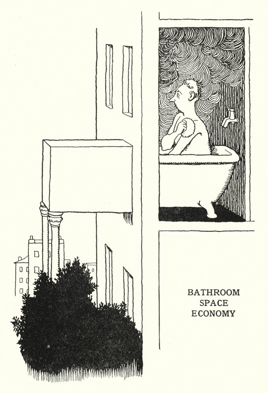 Badeværelse Space Economy (litho) af William Heath Robinson