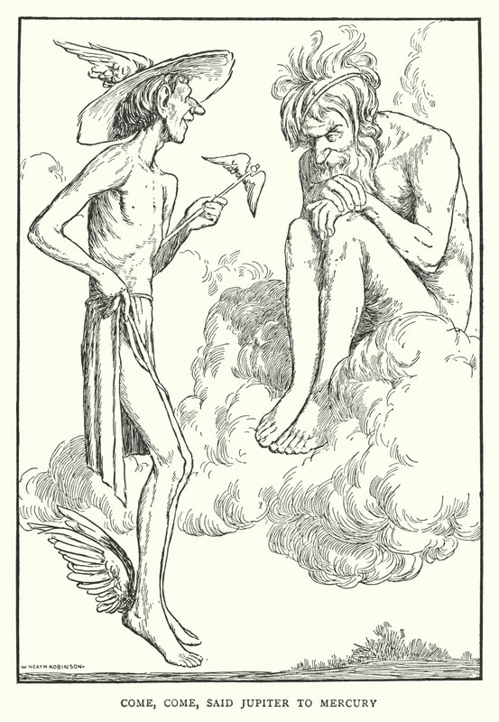 Kom, kom, sagde Jupiter til Merkur (litho) af William Heath Robinson