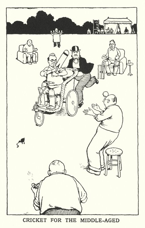 Cricket for middelalderen (litho) af William Heath Robinson