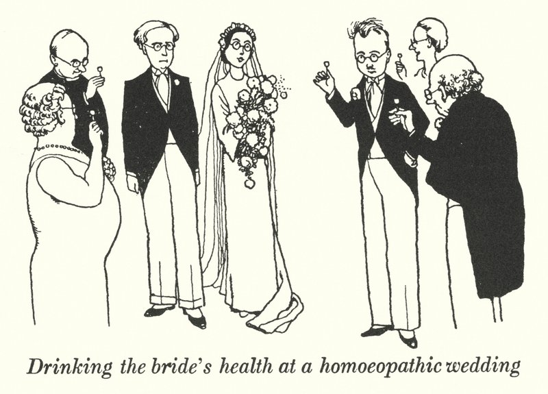 At drikke brudens helbred ved et homøopatisk bryllup (litho) af William Heath Robinson
