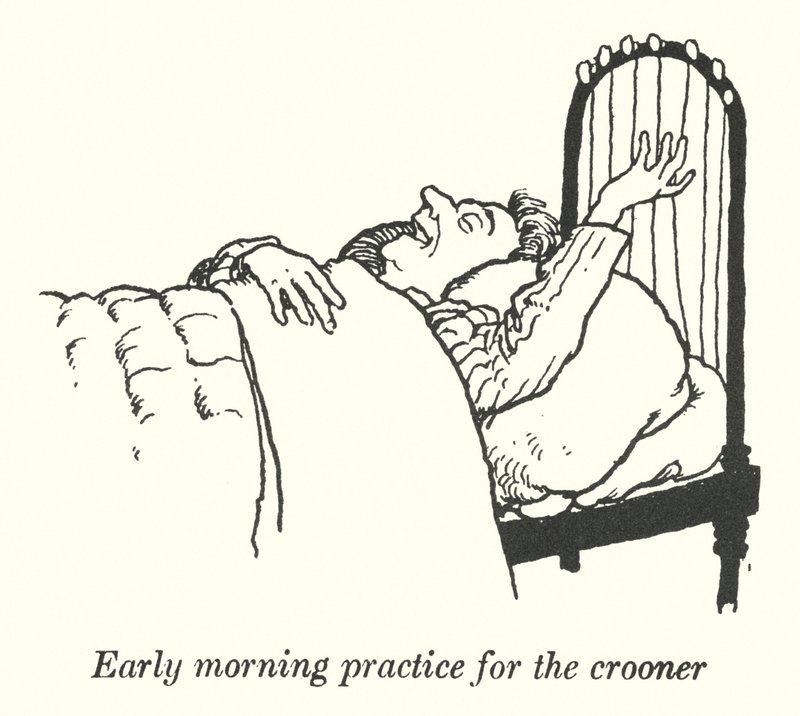 Tidlig morgentræning for crooneren (litho) af William Heath Robinson