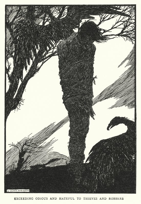 Overmåde modbydeligt og hadefuldt over for tyve og røvere (litho) af William Heath Robinson