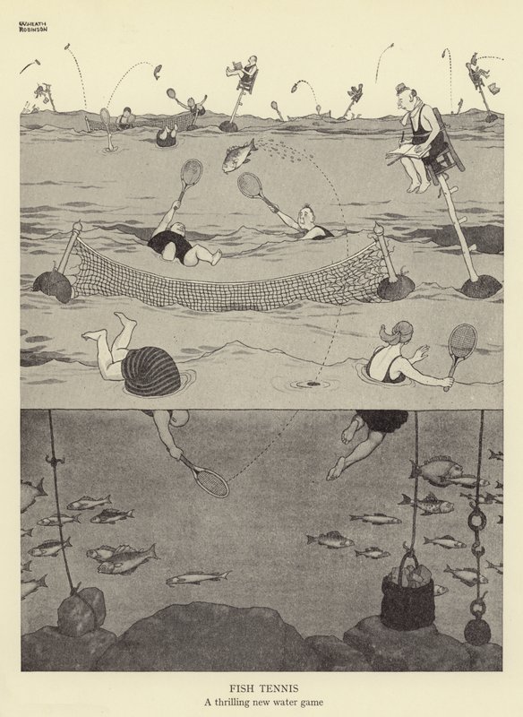 Fish Tennis, et spændende nyt vandspil af William Heath Robinson