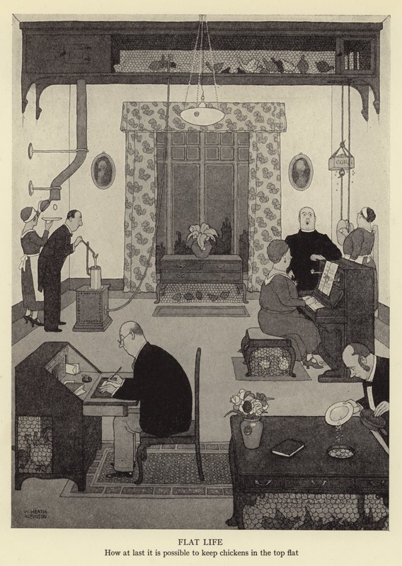 Fladt liv, hvordan det endelig er muligt at holde høns i toppen fladt af William Heath Robinson