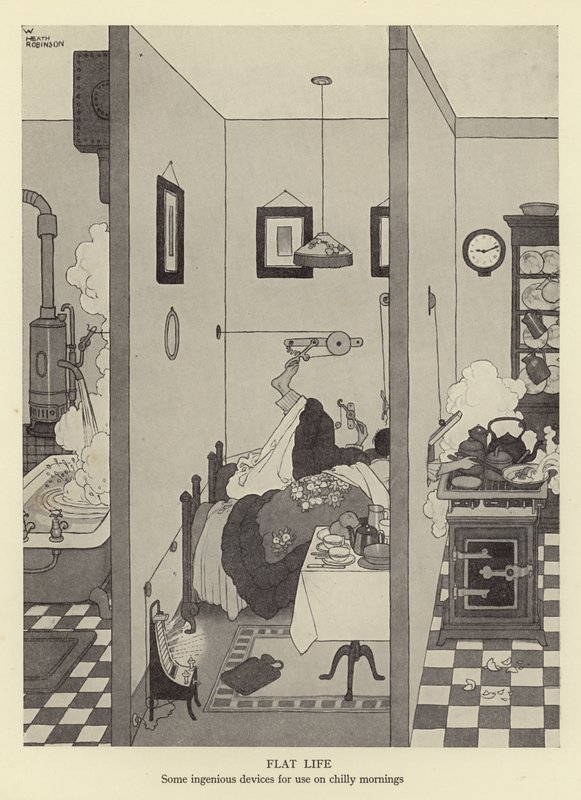 Fladt liv, nogle geniale enheder til brug på kølige morgener af William Heath Robinson