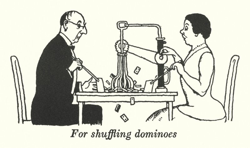 Til at blande dominobrikker (litho) af William Heath Robinson