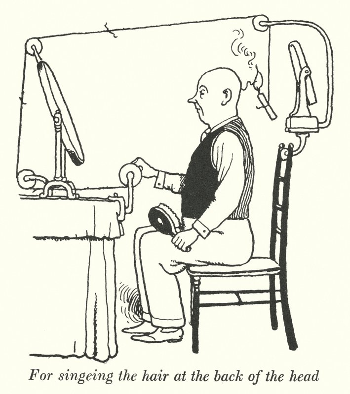 Til at slynge håret på bagsiden af hovedet (litho) af William Heath Robinson