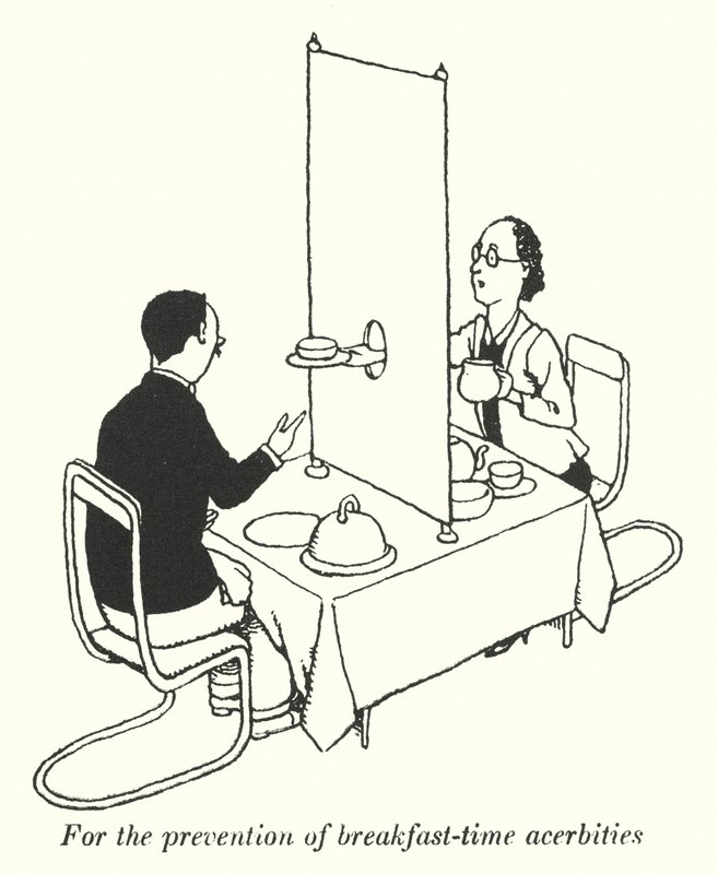 Til forebyggelse af aerbitet ved morgenmaden (litho) af William Heath Robinson