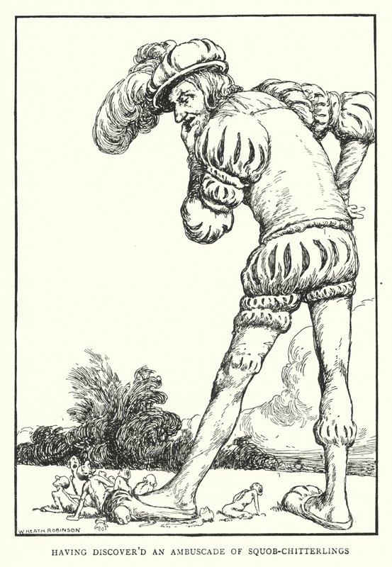 Efter at have opdaget et baghold af Squob-Chitterlings (litho) af William Heath Robinson