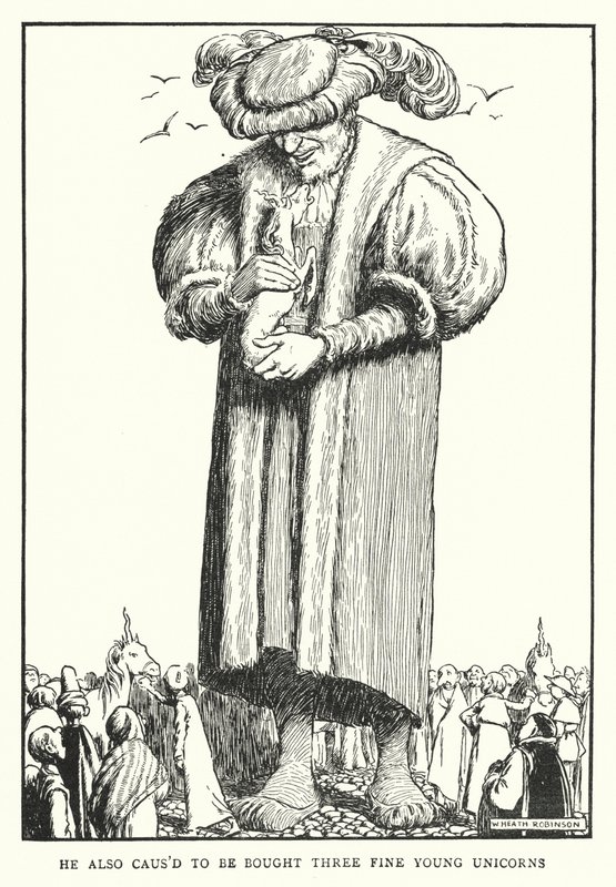Han fik også købt tre fine unge enhjørninger (litho) af William Heath Robinson