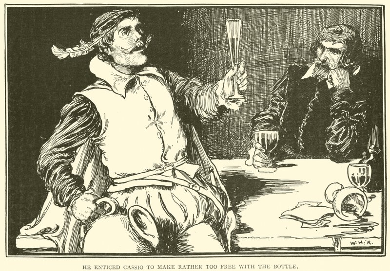 Han lokkede Cassio til at gøre sig lidt for fri med flasken af William Heath Robinson