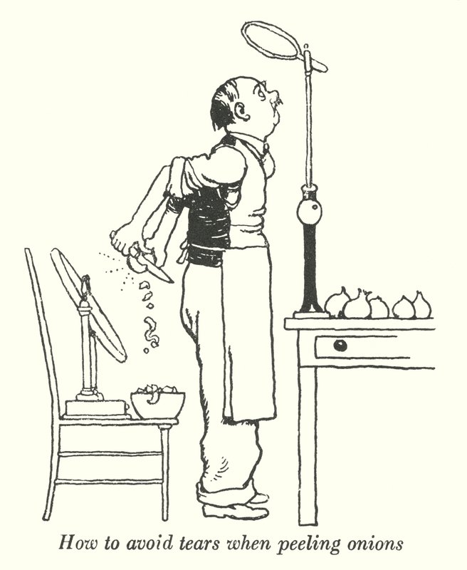 Sådan undgår du tårer, når du skræller løg (litho) af William Heath Robinson